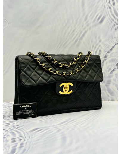 (SALE) 1996 CHANEL CLASSIC MAXI FLAP BAG IN BLACK LAMBSKIN LEATHER