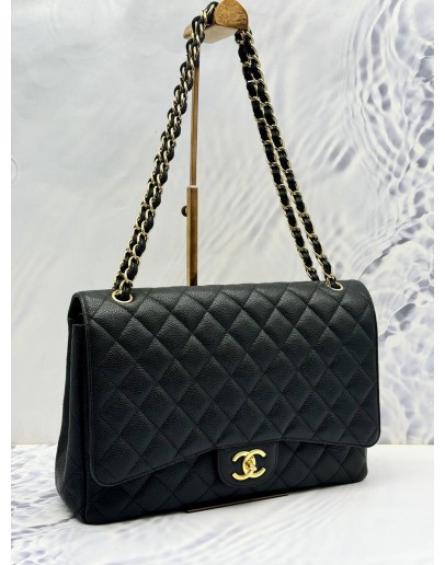 (SALE) 2014 CHANEL CLASSIC MAXI DOUBLE FLAP BAG IN BLACK CAVIAR LEATHER