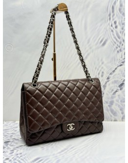 (SALE) 2010 CHANEL CLASSIC MAXI FLAP BAG IN DARK BROWN LAMBSKIN LEATHER