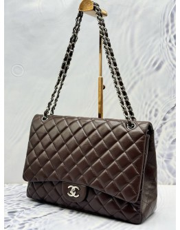 (SALE) 2010 CHANEL CLASSIC MAXI FLAP BAG IN DARK BROWN LAMBSKIN LEATHER