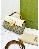 (UNUSED) GUCCI PADLOCK MINI CROSSBODAY BAG IN BEIGE GG SUPREME CANVAS AND WHITE YELLOW LEATHER -FULL SET-