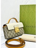 (UNUSED) GUCCI PADLOCK MINI CROSSBODAY BAG IN BEIGE GG SUPREME CANVAS AND WHITE YELLOW LEATHER -FULL SET-