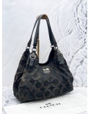 (SALE) COACH MADISON HOBO SHOULDER BAG IN BLACK BROWN CC SIGNATURE CANVAS AND BLACK LEATHER