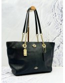 (SALE) COACH TURNLOCK MEDIUM TOTE SHOULDER BAG IN BLACK PEBBLED LEATHER