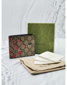 GUCCI GG SUPREME CANVAS SNAKE PRINT COMPACT BI-FOLD WALLET -FULL SET-