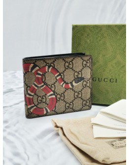 GUCCI GG SUPREME CANVAS SNAKE PRINT COMPACT BI-FOLD WALLET -FULL SET-