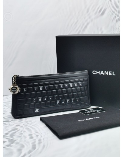 (LIKE NEW) CHANEL LIMITED SPECIAL EDITION S/S DATA CENTER BLACK SILVER ROBOT COCOBOT LEATHER KEYBOARD CLUTCH IN BLACK LAMBSKIN -FULL SET-