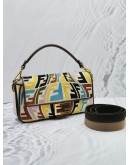 FENDI X SARA COLEMAN LARGE CANVAS MULTICOLOR  / BROWN LEATHER FF FISH EYE EMBROIDERED BAGUETTE SHOULDER BAG