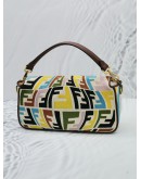 FENDI X SARA COLEMAN LARGE CANVAS MULTICOLOR  / BROWN LEATHER FF FISH EYE EMBROIDERED BAGUETTE SHOULDER BAG