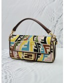 FENDI X SARA COLEMAN LARGE CANVAS MULTICOLOR  / BROWN LEATHER FF FISH EYE EMBROIDERED BAGUETTE SHOULDER BAG