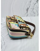 FENDI X SARA COLEMAN LARGE CANVAS MULTICOLOR  / BROWN LEATHER FF FISH EYE EMBROIDERED BAGUETTE SHOULDER BAG