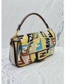 FENDI X SARA COLEMAN LARGE CANVAS MULTICOLOR  / BROWN LEATHER FF FISH EYE EMBROIDERED BAGUETTE SHOULDER BAG