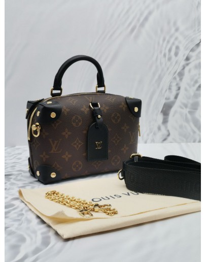 (UNUSED) 2022 MICROCHIP LOUIS VUITTON PETITE MALLE SOUPLE BROWN MONOGRAM CANVAS / BLACK LEATHER HANDLE BAG 