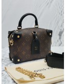 (UNUSED) 2022 MICROCHIP LOUIS VUITTON PETITE MALLE SOUPLE BROWN MONOGRAM CANVAS / BLACK LEATHER HANDLE BAG 