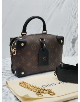 (UNUSED) 2022 MICROCHIP LOUIS VUITTON PETITE MALLE SOUPLE BROWN MONOGRAM CANVAS / BLACK LEATHER HANDLE BAG 