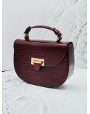 (LIKE NEW) ASPINAL OF LONDON SADDLE MOCK IN BURGUNDY EMBOSSED LEATHER TOP HANDLE BAG