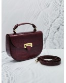 (LIKE NEW) ASPINAL OF LONDON SADDLE MOCK IN BURGUNDY EMBOSSED LEATHER TOP HANDLE BAG