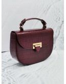 (LIKE NEW) ASPINAL OF LONDON SADDLE MOCK IN BURGUNDY EMBOSSED LEATHER TOP HANDLE BAG