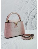 (LIKE NEW) 2023 MICROCHIP LOUIS VUITTON CAPUCINES MINI DUAL TONED PINK / WHITE OSTRICH LEATHER TOP HANDLE BAG -FULL SET-