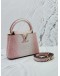 (LIKE NEW) 2023 MICROCHIP LOUIS VUITTON CAPUCINES MINI DUAL TONED PINK / WHITE OSTRICH LEATHER TOP HANDLE BAG -FULL SET-