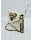 GUCCI NAPPA PEARL STUDDED QUEEN MARGARET BROADWAY BEE SHOULDER BAG IN OFF WHITE LEATHER 