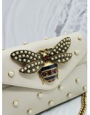 GUCCI NAPPA PEARL STUDDED QUEEN MARGARET BROADWAY BEE SHOULDER BAG IN OFF WHITE LEATHER 