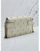 GUCCI NAPPA PEARL STUDDED QUEEN MARGARET BROADWAY BEE SHOULDER BAG IN OFF WHITE LEATHER 