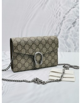 GUCCI DIONYSUS GG SUPREME CANVAS CROSSBODY SILVER CHAIN BAG -FULL SET-