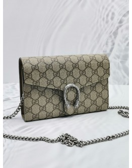 GUCCI DIONYSUS GG SUPREME CANVAS CROSSBODY SILVER CHAIN BAG -FULL SET-