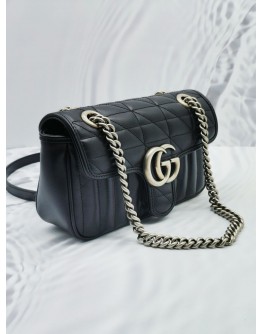 (LIKE NEW) GUCCI GG MARMONT IN BLACK LAMBSKIN LEATHER CROSSBODY CHAIN BAG SHW