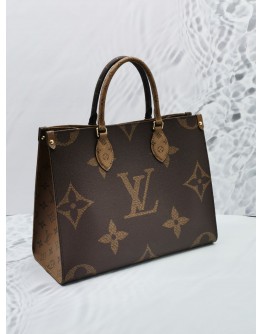 (BRAND NEW) 2024 MICROCHIP LOUIS VUITTON ON THE GO MM BROWN MONOGRAM CANVAS TOTE BAG -FULL SET-