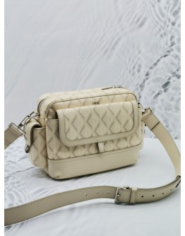 CHRISTIAN DIOR HIT THE ROAD IN CREAM CANVAS / LEATHER MESSENGER BAG 