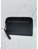 BOTTEGA VENETA INTRECCIATO LEATHER ZIPEED CLUTCH IN BLACK 