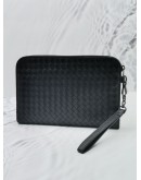 BOTTEGA VENETA INTRECCIATO LEATHER ZIPEED CLUTCH IN BLACK 