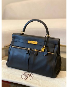 (LIKE NEW) 2020 HERMES KELLY LAKIS 32 LIMITED EDITION BAG IN BLACK SWIFT LEATHER