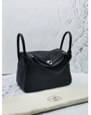 (SALE) (LIKE NEW) 2018 HERMES LINDY 30 BLACK SOFT TOGO LEATHER SHOULDER BAG IN PALLADIUM HARDWARE STAMP C  