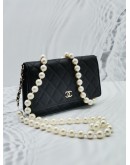 (SALE) 2022 MIROCHIP CHANEL 22P WHITE PEARL WALLET ON CHAIN SLING BAG IN BLACK LAMBSKIN GHW 