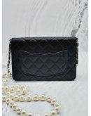 (SALE) 2022 MIROCHIP CHANEL 22P WHITE PEARL WALLET ON CHAIN SLING BAG IN BLACK LAMBSKIN GHW 