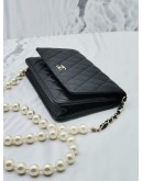 (SALE) 2022 MIROCHIP CHANEL 22P WHITE PEARL WALLET ON CHAIN SLING BAG IN BLACK LAMBSKIN GHW 