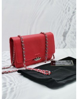 (SALE) 2018 CHANEL MATELASSE LEATHER CC WALLET ON CHAIN SLING BAG IN RED GRAINED LEATHER 