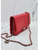 (SALE) 2018 CHANEL MATELASSE LEATHER CC WALLET ON CHAIN SLING BAG IN RED GRAINED LEATHER 