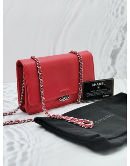 (SALE) 2018 CHANEL MATELASSE LEATHER CC WALLET ON CHAIN SLING BAG IN RED GRAINED LEATHER 