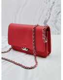 (SALE) 2018 CHANEL MATELASSE LEATHER CC WALLET ON CHAIN SLING BAG IN RED GRAINED LEATHER 