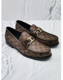 (LIKE NEW) LOUIS VUITTON MAJOR LOAFER BROWN DAMIER EBENE CANVAS / LEATHER SIZE 8