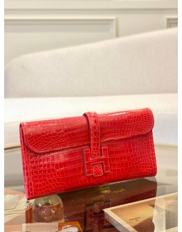 (LIKE NEW) 2016 HERMES JIGE ELAN 29 LIMITED EDITION CLUTCH IN ROUGE VIF NILOTICUS CROCODILE LEATHER