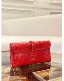 (LIKE NEW) 2016 HERMES JIGE ELAN 29 LIMITED EDITION CLUTCH IN ROUGE VIF NILOTICUS CROCODILE LEATHER