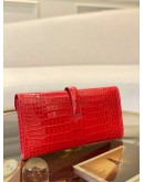 (LIKE NEW) 2016 HERMES JIGE ELAN 29 LIMITED EDITION CLUTCH IN ROUGE VIF NILOTICUS CROCODILE LEATHER