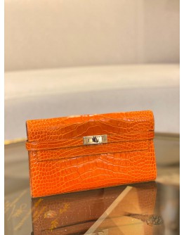 (LIKE NEW) 2012 HERMES KELLY 20 LIMITED EDITION WALLET IN ORANGE POPPY ALLIGATOR LEATHER