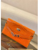 (LIKE NEW) 2012 HERMES KELLY 20 LIMITED EDITION WALLET IN ORANGE POPPY ALLIGATOR LEATHER