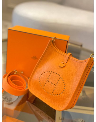 (BRAND NEW) 2021 HERMES EVELYNE TPM IN ORANGE CLEMENCE LEATHER -FULL SET-